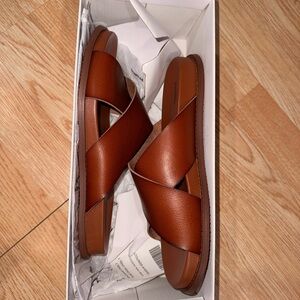 Brown Leather Slide Sandals- Sonoma